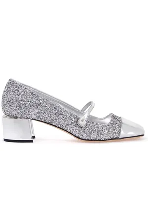 Jimmy Choo Schoenen, Dames, Grijs, 40 EU, Leer, Glitter Mary Jane Style Pumps