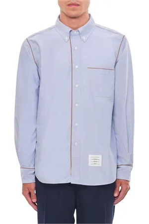 Thom Browne Overhemden, Heren, Blauw, S, Katoen, Tricolor Detail Lange Mouw Overhemd