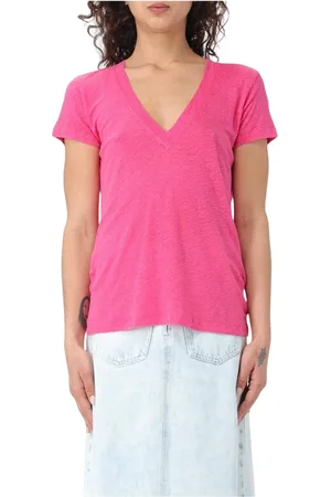 IRO Tops, Dames, Roze, M, Katoen, Relaxed Fit Linnen Katoen Tee Fuchsia