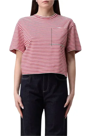 Brunello Cucinelli Tops, Dames, Veelkleurig, M, Katoen, Gestreept Zak T-shirt in Geel Room