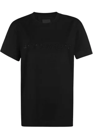 Givenchy Tops, Dames, Zwart, M, Katoen, Kristal Logo Tee met Strass