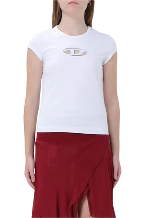 Diesel Tops, Dames, Wit, L, Katoen, Cutout Logo T-Shirt Slim Fit