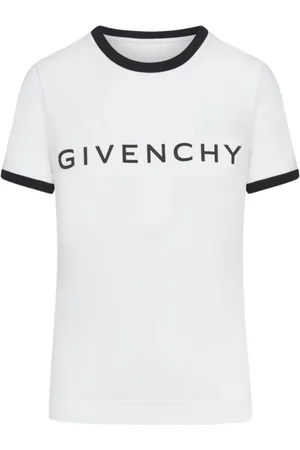Givenchy Tops, Dames, Wit, XS, Katoen, Zwart Logo T-Shirt Luxe Stijl
