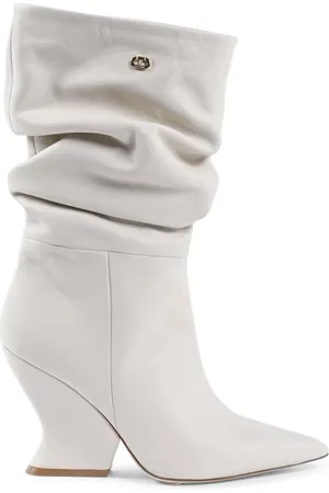DEE OCLEPPO Schoenen, Dames, Wit, 41 EU, Leer, Witte leren Slouchy Sleehaklaarzen