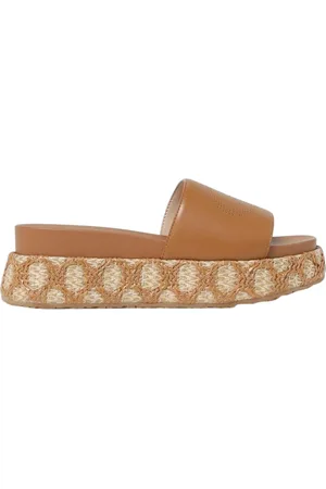 Liu Jo Schoenen, Dames, Bruin, 38 EU, Leer, Raffia Platform Slide Sandalen