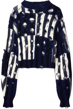 OFF-WHITE Truien, Dames, Blauw, XS, Nylon, Shibori Distressed Crewneck