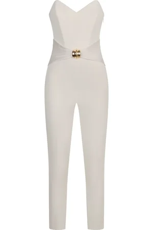 Elisabetta Franchi Jumpsuits & Playsuits, Dames, Wit, S, Polyester, Gouden Detail Sweetheart Neckline Crepe Jumpsuit