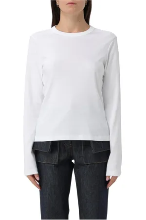 Helmut Lang Tops, Dames, Wit, M, Katoen, Witte Crew Neck Tee, Elegante Stijl