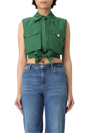 Liu Jo Blouses & Shirts, Dames, Groen, L, Witte Tie Front Kraag Top