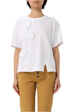 Twin-Set Tops, Dames, Wit, XS, Katoen, Bloemenapplicatie T-shirt