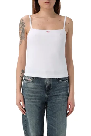 Diesel Tops, Dames, Wit, XS, Katoen, Geribbelde tanktop Slim Fit