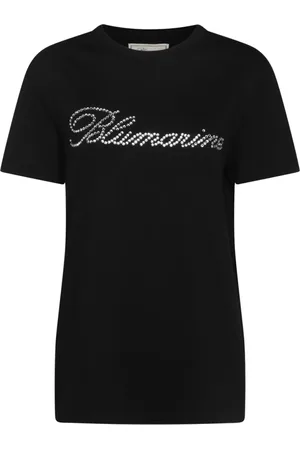 BLUMARINE Tops, Dames, Zwart, S, Katoen, Zwarte Katoenen T-shirt met Logo