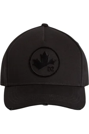 Dsquared2 Accessoires, unisex, Zwart, ONE Size, Katoen, Leaf Baseball Cap Distressed Flocked