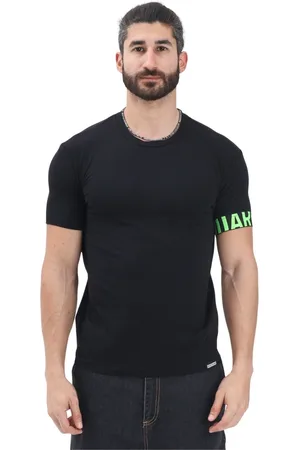 Dsquared2 Tops, Heren, Zwart, M, Zwarte T-shirt met korte mouwen en fluorescerend groen logodetail