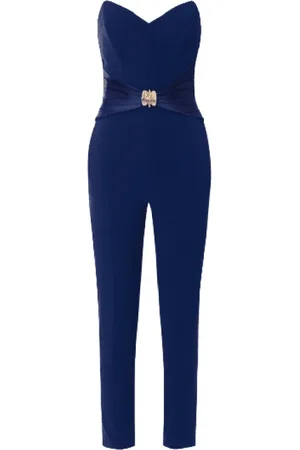 Elisabetta Franchi Jumpsuits & Playsuits, Dames, Blauw, M, Polyester, Fluid Crêpe Jumpsuit met Grote Strik