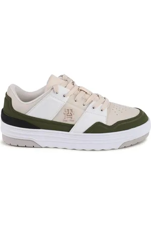 Tommy Hilfiger Schoenen, Dames, Veelkleurig, 40 EU, Leer, Beige Leren Sneaker