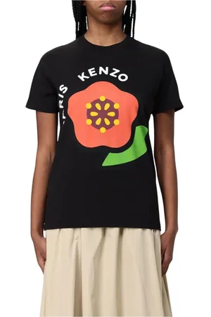 Kenzo Tops, Dames, Zwart, S, Katoen, Minimalistische Bloemen Grafische Tee