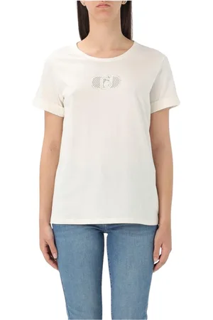 Liu Jo Tops, Dames, Wit, XS, Katoen, Beige Geborduurd Detail T-Shirt