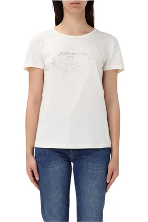 Liu Jo Tops, Dames, Wit, XS, Katoen, Wit Logo Tee Versierd Korte Mouw