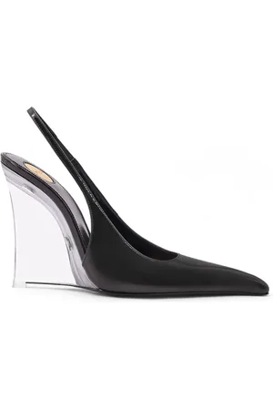 Saint Laurent Schoenen, Dames, Zwart, 38 EU, Leer, Zwarte Sleehak Enkelband Schoenen
