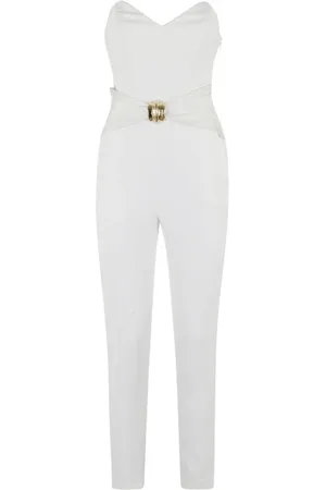 Elisabetta Franchi Jumpsuits & Playsuits, Dames, , S, Ivoor Crêpe Jumpsuit met Duchess Band
