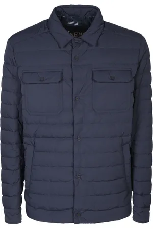 HERNO Jassen, Heren, Blauw, XL, Blauwe Jas met Hemdkraag
