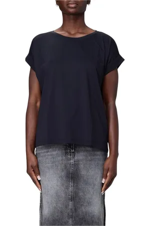 save the duck Tops, Dames, Zwart, L, Moderne Grafische Print Ronde Hals T-Shirt