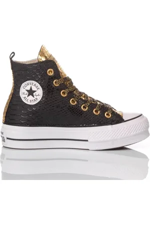 Converse Schoenen, Dames, Zwart, 37 EU, Leer, Handgemaakte Gouden Platform Sneakers Vrouwen