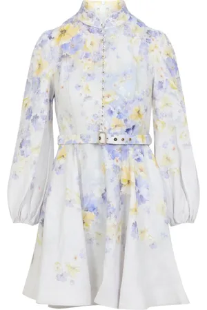 ZIMMERMANN Kleedjes, Dames, Veelkleurig, M, Linnen, Floral Crush Mini Jurk