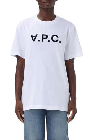A.P.C. Tops, Dames, Wit, 2Xl, Katoen, Navy Logo Print Katoenen T-Shirt
