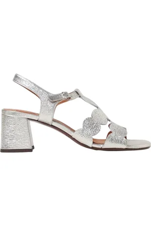 Chie Mihara Schoenen, Dames, Grijs, 38 1/2 EU, Leer, Zilveren Geschulpte Hakken Sandalen