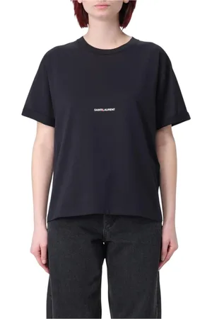 Saint Laurent Tops, Dames, Zwart, XS, Katoen, Zwarte Crew Neck T-Shirt