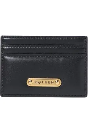 Alexander McQueen Accessoires, Dames, Zwart, ONE Size, Leer, Zwarte Leren Kaarthouder Portemonnee
