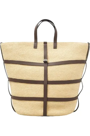 PESERICO SIGN Tassen, Dames, , ONE Size, Leer, Shopper van papier vlechtwerk en leer