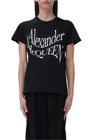 Alexander McQueen Tops, Dames, Zwart, XS, Katoen, Elegant Logo Tee