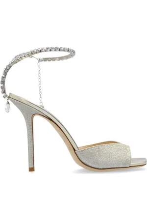Jimmy Choo Schoenen, Dames, Grijs, 40 EU, Leer, Saeda Sandal 100 GJV-Platinum Ice Crystal