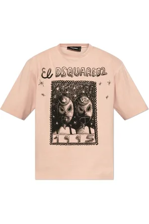 Dsquared2 Tops, Heren, Roze, 2Xl, Katoen, T-shirt met geborduurd patroon