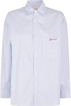 Fiorucci Blouses & Shirts, Dames, Blauw, XS, Katoen, Gestreept Geborduurd Zak Overhemd