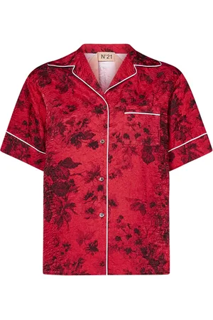 Nº21 Blouses & Shirts, Dames, Veelkleurig, S, Rode Bloemen Gewatteerde Bowling Shirt
