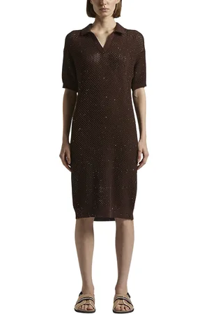 PESERICO SIGN Truien, Dames, Bruin, 2Xs, Pailletten, Bi-materiaal tricot jurk met pailletten