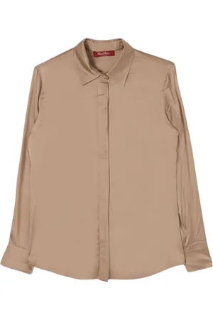 Max Mara Blouses & Shirts, Dames, Bruin, S, Kameel Zijden Blouse Shirt Vrouwen Casual