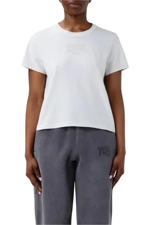 Alexander Wang Tops, Dames, Wit, M, Katoen, Zwart Crew Neck Tee Shirt