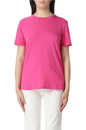 THEORY Tops, Dames, Roze, S, Katoen, Fuchsia Crew Neck Tee