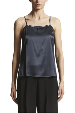 PESERICO SIGN Tops, Dames, Blauw, 3Xs, Satijn, Glanzende stretch zijden satijnen top