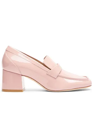 Stuart Weitzman Schoenen, Dames, Roze, 39 EU, Moderne Loafer met Architectonische Hak
