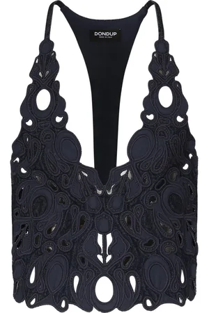 Dondup Tops, Dames, Blauw, S, Blauw Geborduurd Overhemd met Achtersluiting