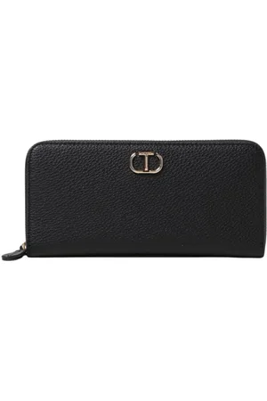 Twin-Set Accessoires, Dames, Zwart, ONE Size, Leer, Zwarte Leren Ritsportemonnee