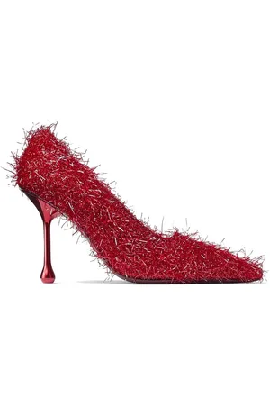 Jimmy Choo Schoenen, Dames, Rood, 36 1/2 EU, Leer, Rode Faux-Fur Slip-On Hakken