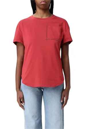Brunello Cucinelli Tops, Dames, Rood, L, Katoen, Wit Zak T-shirt Casual Chic Stijl