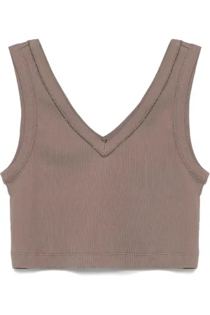 Brunello Cucinelli Tops, Dames, Bruin, M, Katoen, Chocolade V-Top Katoenmix